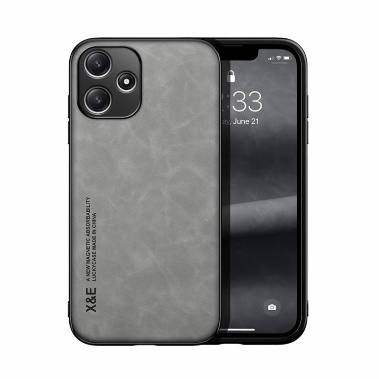 For Xiaomi Redmi 12 5G Skin Feel Magnetic Leather Back Phone Case(Light Grey) - Xiaomi Cases by PMC TechLife | Online Shopping South Africa | PMC TechLife | Buy Now Pay Later Mobicred