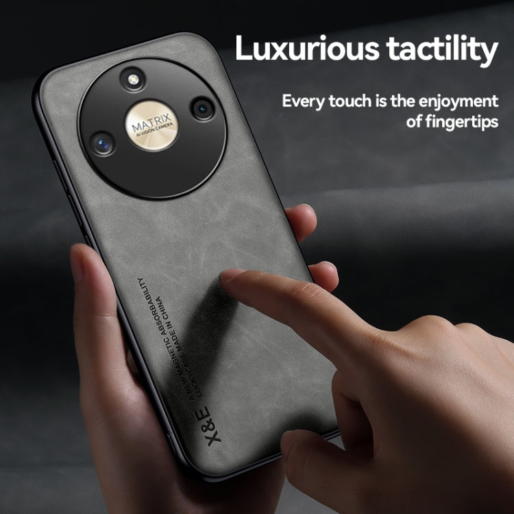For Honor Magic6 Pro Skin Feel Magnetic Leather Back Phone Case(Dark Grey)