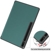 For Samsung Galaxy Tab S10 Ultra / S9 Ultra 3-Fold Pure Color TPU Smart Leather Tablet Case with Pen Slot(Dark Green)