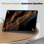 For Samsung Galaxy Tab S10 Ultra / S9 Ultra 3-Fold Pure Color TPU Smart Leather Tablet Case with Pen Slot(Dark Green)