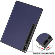 For Samsung Galaxy Tab S10 Ultra / S9 Ultra 3-Fold Pure Color TPU Smart Leather Tablet Case with Pen Slot(Dark Blue)