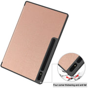 For Samsung Galaxy Tab S10 Ultra / S9 Ultra 3-Fold Pure Color TPU Smart Leather Tablet Case with Pen Slot(Rose Gold)