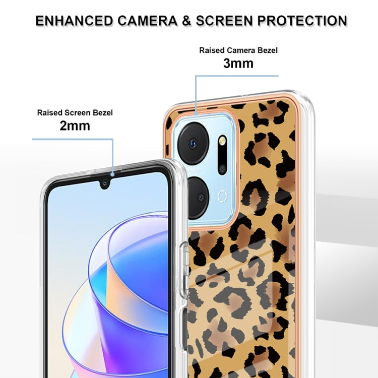 For Honor X7a Electroplating Marble Dual-side IMD Phone Case(Leopard Print) - Honor Cases by PMC TechLife | Online Shopping South Africa | PMC TechLife | Buy Now Pay Later Mobicred