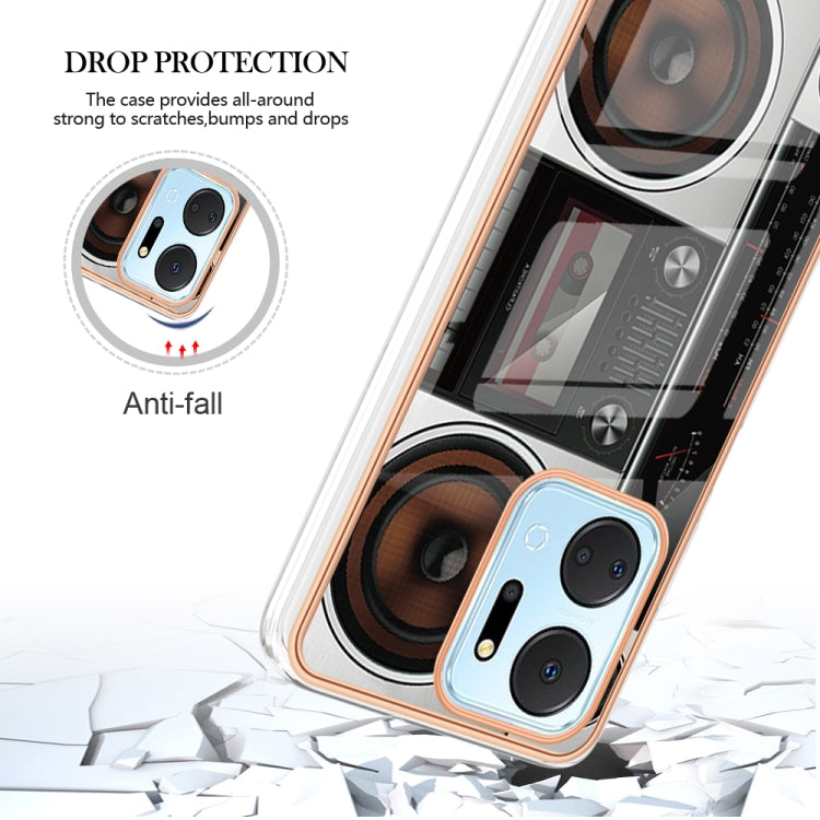 For Honor X7a Electroplating Marble Dual-side IMD Phone Case(Retro Radio) - Honor Cases by PMC TechLife | Online Shopping South Africa | PMC TechLife | Buy Now Pay Later Mobicred