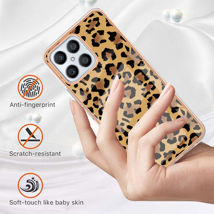 For Honor X8 4G Electroplating Marble Dual-side IMD Phone Case(Leopard Print) - Honor Cases by PMC TechLife | Online Shopping South Africa | PMC TechLife | Buy Now Pay Later Mobicred