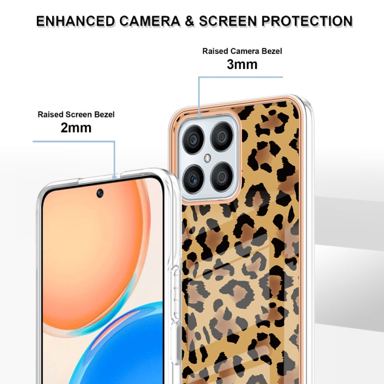 For Honor X8 4G Electroplating Marble Dual-side IMD Phone Case(Leopard Print) - Honor Cases by PMC TechLife | Online Shopping South Africa | PMC TechLife | Buy Now Pay Later Mobicred