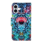 For iPhone 16 Plus 3D Colored Drawing Flip Leather Phone Case(Mandala)