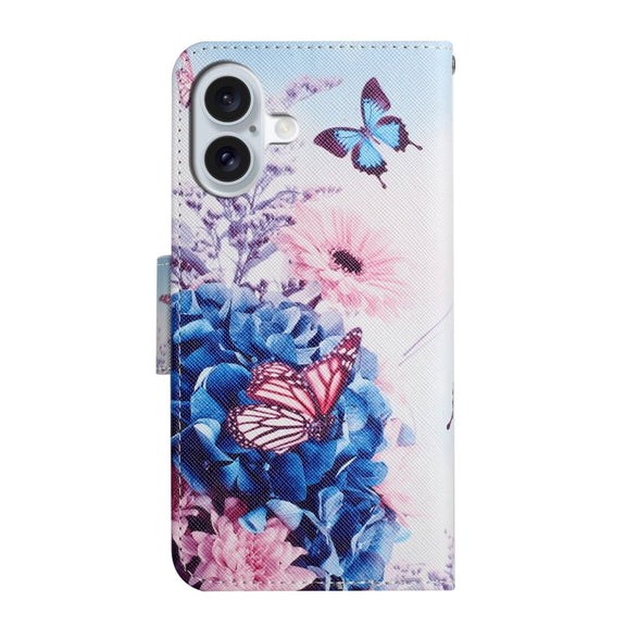 For iPhone 16 3D Colored Drawing Flip Leather Phone Case(Purple butterfly)