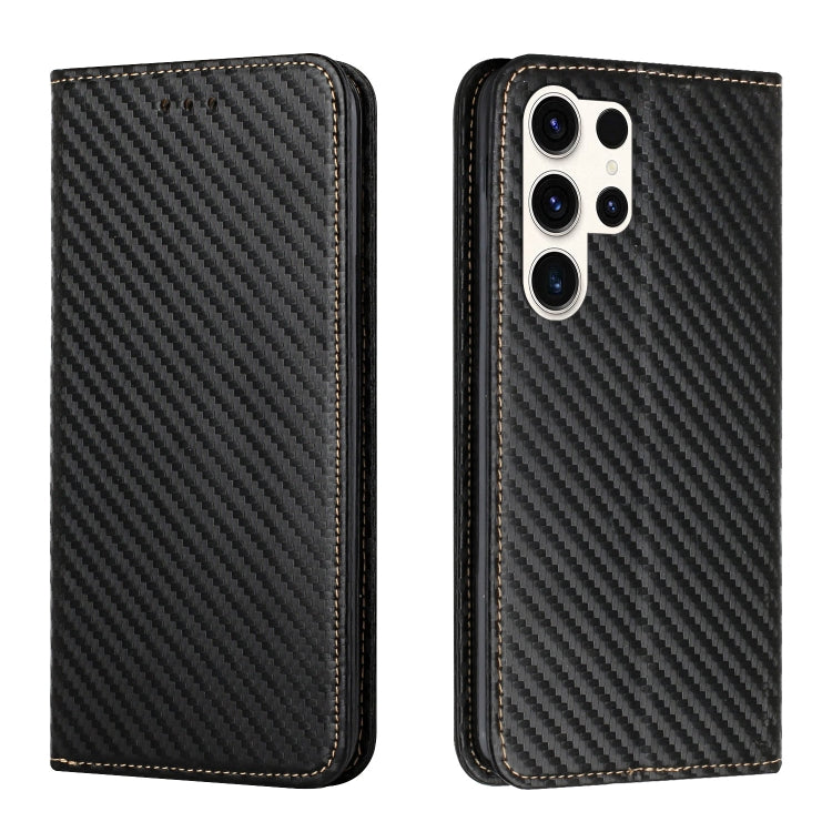 For Samsung Galaxy S24 Ultra 5G Carbon Fiber Texture Flip Holder Leather Phone Case(Black) - Galaxy S24 Ultra 5G Cases by PMC TechLife | Online Shopping South Africa | PMC TechLife