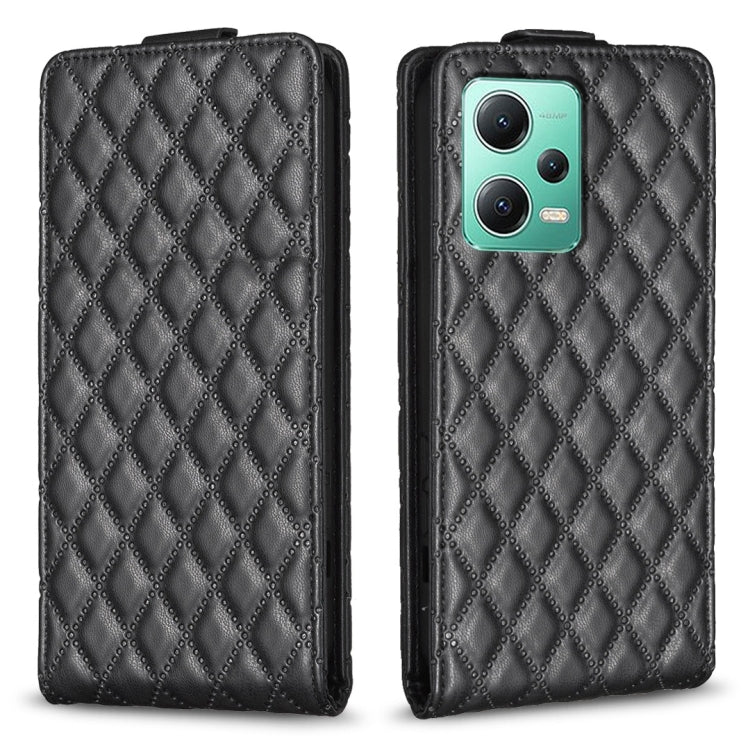 For Redmi Note 12 5G Global Diamond Lattice Vertical Flip Leather Phone Case(Black) - Xiaomi Cases by PMC TechLife | Online Shopping South Africa | PMC TechLife | Buy Now Pay Later Mobicred