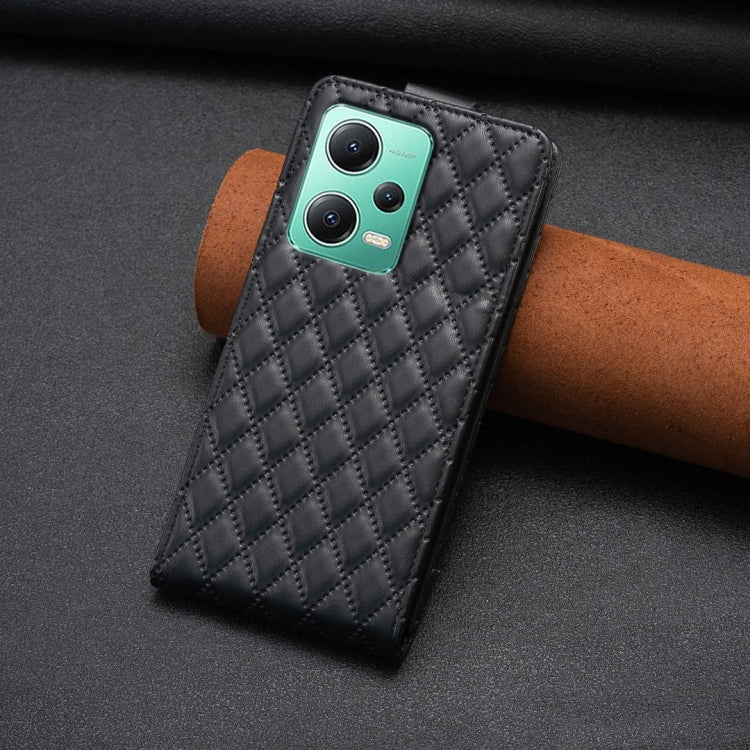 For Redmi Note 12 5G Global Diamond Lattice Vertical Flip Leather Phone Case(Black) - Xiaomi Cases by PMC TechLife | Online Shopping South Africa | PMC TechLife | Buy Now Pay Later Mobicred