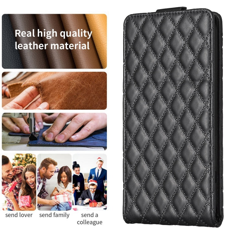 For Redmi Note 12 5G Global Diamond Lattice Vertical Flip Leather Phone Case(Black) - Xiaomi Cases by PMC TechLife | Online Shopping South Africa | PMC TechLife | Buy Now Pay Later Mobicred