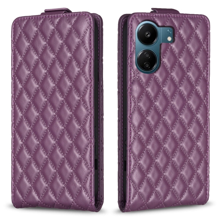 For Xiaomi Redmi 13C Diamond Lattice Vertical Flip Leather Phone Case(Dark Purple) - 13C Cases by PMC TechLife | Online Shopping South Africa | PMC TechLife | Buy Now Pay Later Mobicred
