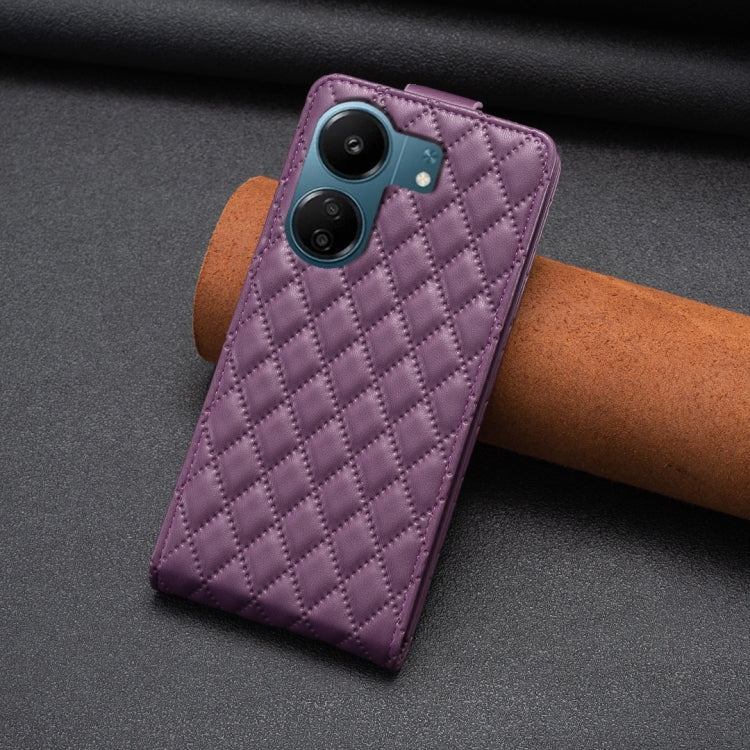 For Xiaomi Redmi 13C Diamond Lattice Vertical Flip Leather Phone Case(Dark Purple) - 13C Cases by PMC TechLife | Online Shopping South Africa | PMC TechLife | Buy Now Pay Later Mobicred
