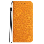 For iPhone 16 Pro Max Ethnic Embossed Adsorption Leather Phone Case(Yellow)