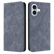 For iPhone 16 Plus Ethnic Embossed Adsorption Leather Phone Case(Grey)