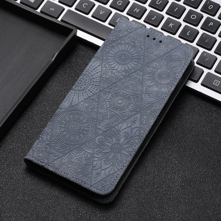 For iPhone 16 Plus Ethnic Embossed Adsorption Leather Phone Case(Grey)
