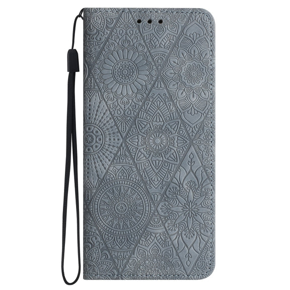 For iPhone 16 Plus Ethnic Embossed Adsorption Leather Phone Case(Grey)