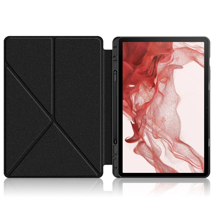 For Samsung Galaxy Tab S9+ Cloth Texture Multi-folding Horizontal Flip Leather Tablet Case(Black)
