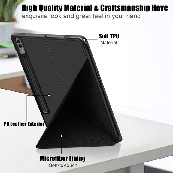 For Samsung Galaxy Tab S9+ Cloth Texture Multi-folding Horizontal Flip Leather Tablet Case(Black)