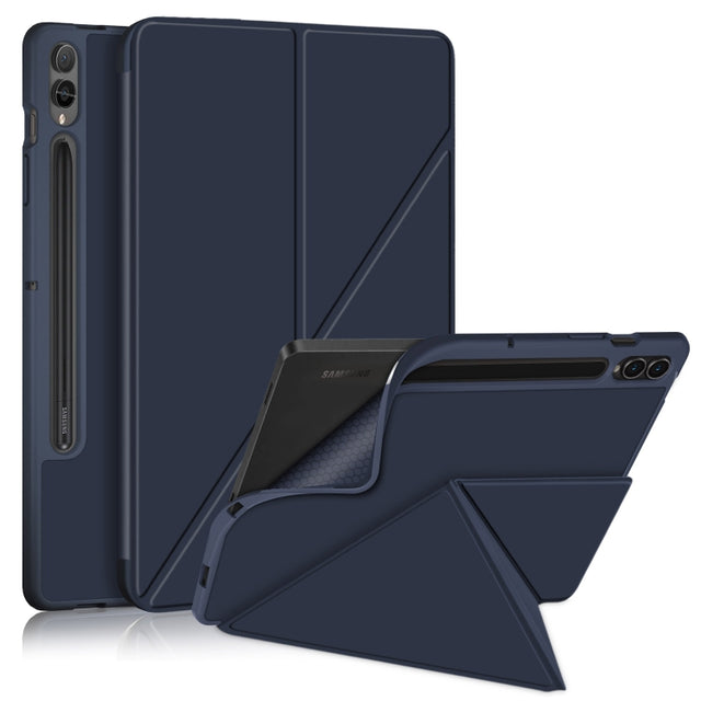 For Samsung Galaxy Tab S9+ Cloth Texture Multi-folding Horizontal Flip Leather Tablet Case(Dark Blue)