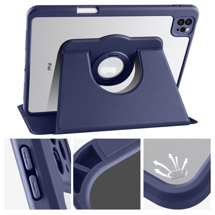 For iPad Pro 11 2024 Acrylic 360 Rotation Detachable Leather Tablet Case(Dark Blue)