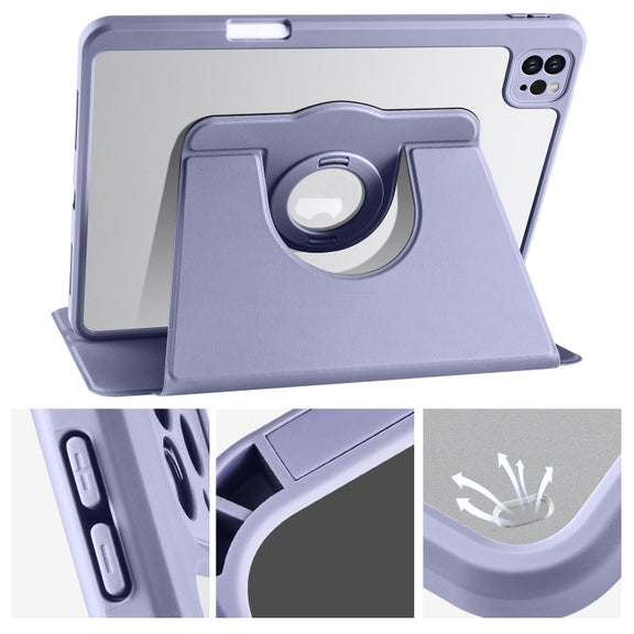 For iPad Pro 11 2024 Acrylic 360 Rotation Detachable Leather Tablet Case(Lavender Purple)