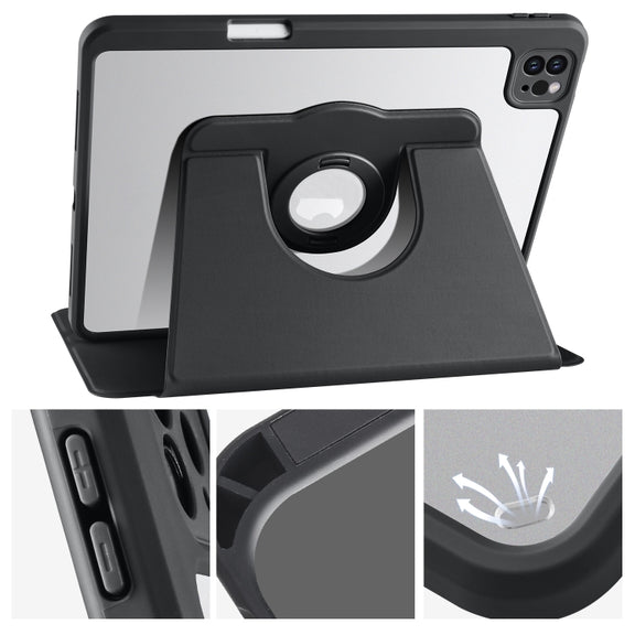 For iPad Pro 13 2024 Acrylic 360 Rotation Detachable Leather Tablet Case(Black)