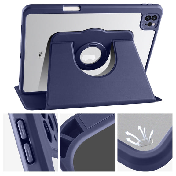 For iPad Pro 13 2024 Acrylic 360 Rotation Detachable Leather Tablet Case(Dark Blue)