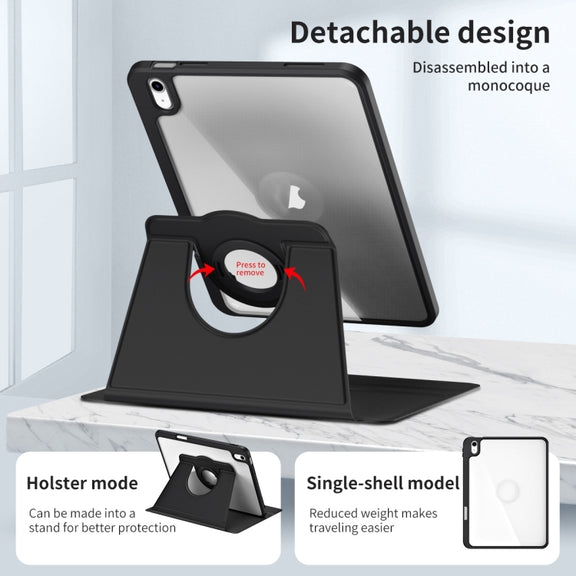 For iPad Air 11 2025 / 2024 Acrylic 360 Rotation Detachable Leather Tablet Case(Black)