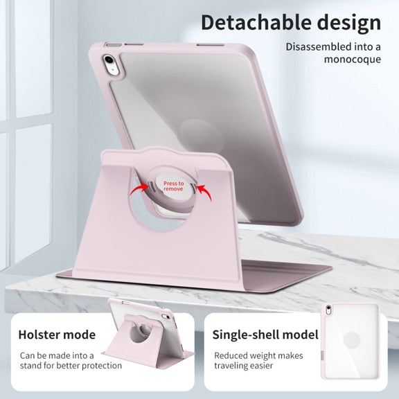 For iPad Air 11 2025 / 2024 Acrylic 360 Rotation Detachable Leather Tablet Case(Sand Pink)