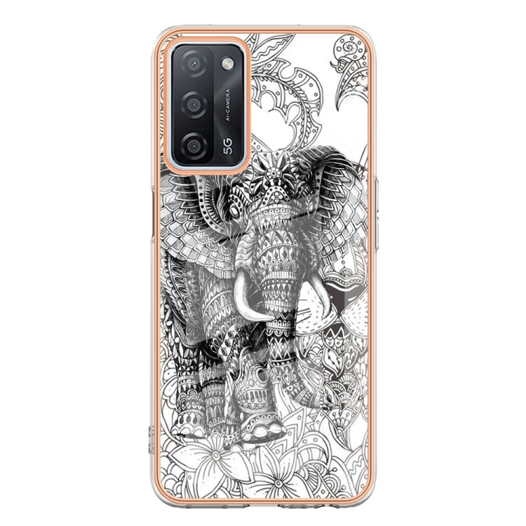 For OPPO A55 5G / A53s 5G / A54 4G Electroplating Marble Dual-side IMD Phone Case(Totem Elephant)
