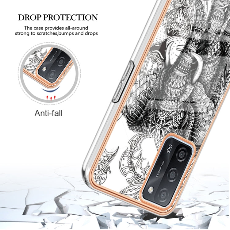 For OPPO A55 5G / A53s 5G / A54 4G Electroplating Marble Dual-side IMD Phone Case(Totem Elephant) - OPPO Cases by PMC TechLife | Online Shopping South Africa | PMC TechLife | Buy Now Pay Later Mobicred