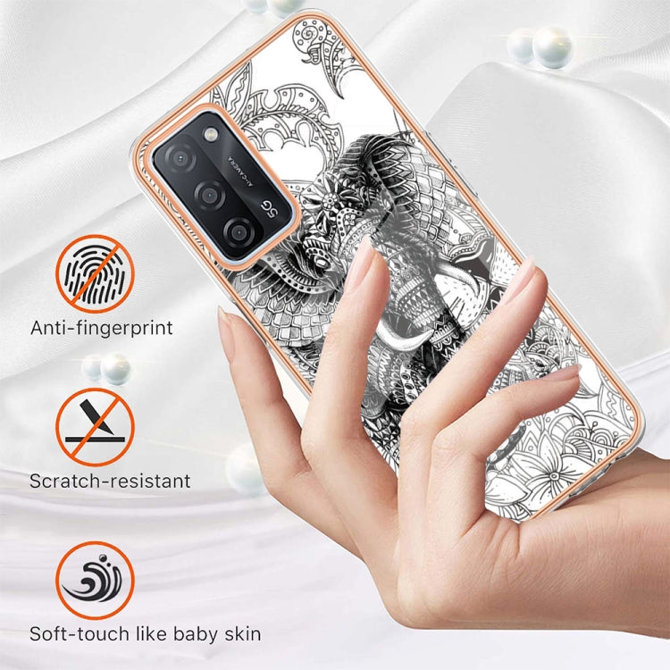 For OPPO A55 5G / A53s 5G / A54 4G Electroplating Marble Dual-side IMD Phone Case(Totem Elephant) - OPPO Cases by PMC TechLife | Online Shopping South Africa | PMC TechLife | Buy Now Pay Later Mobicred