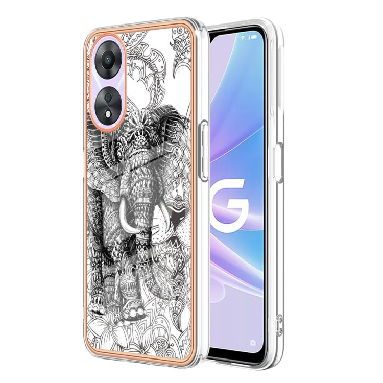 For OPPO A78 / A58 Electroplating Marble Dual-side IMD Phone Case(Totem Elephant) - OPPO Cases by PMC TechLife | Online Shopping South Africa | PMC TechLife | Buy Now Pay Later Mobicred