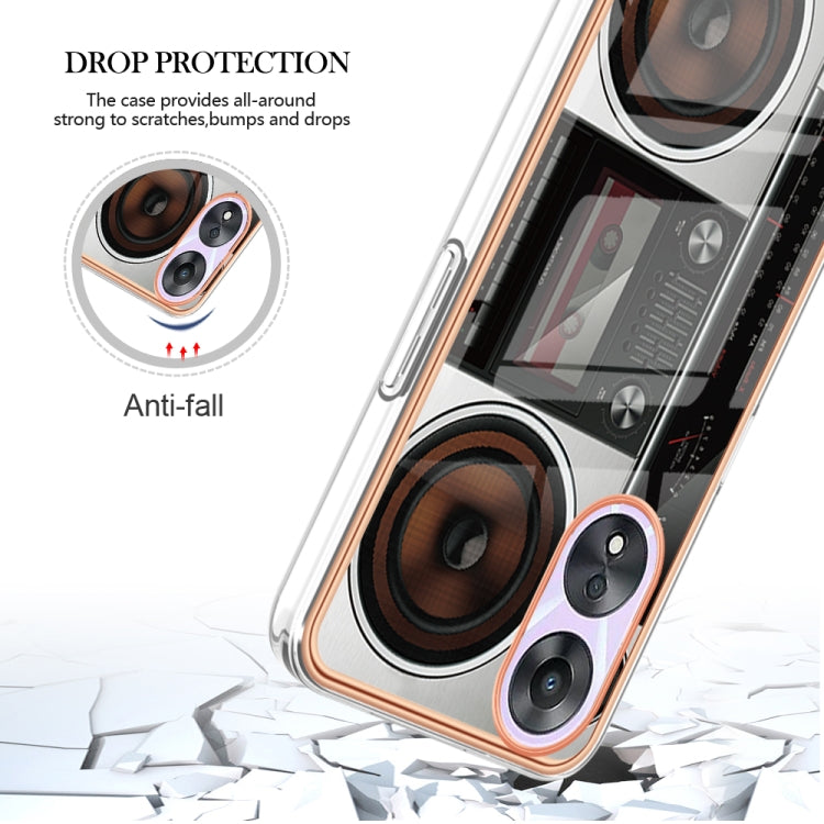 For OPPO A78 / A58 Electroplating Marble Dual-side IMD Phone Case(Retro Radio) - OPPO Cases by PMC TechLife | Online Shopping South Africa | PMC TechLife | Buy Now Pay Later Mobicred