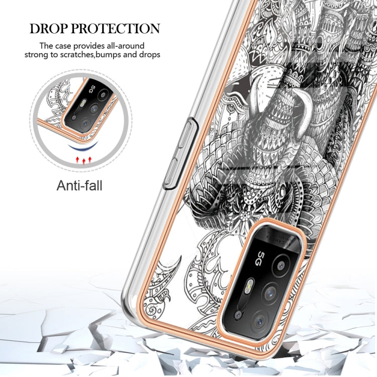For OPPO A94 5G / A95 5G Electroplating Marble Dual-side IMD Phone Case(Totem Elephant) - OPPO Cases by PMC TechLife | Online Shopping South Africa | PMC TechLife | Buy Now Pay Later Mobicred