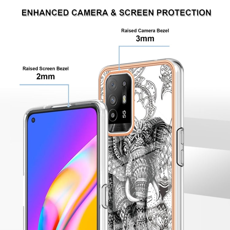 For OPPO A94 5G / A95 5G Electroplating Marble Dual-side IMD Phone Case(Totem Elephant) - OPPO Cases by PMC TechLife | Online Shopping South Africa | PMC TechLife | Buy Now Pay Later Mobicred