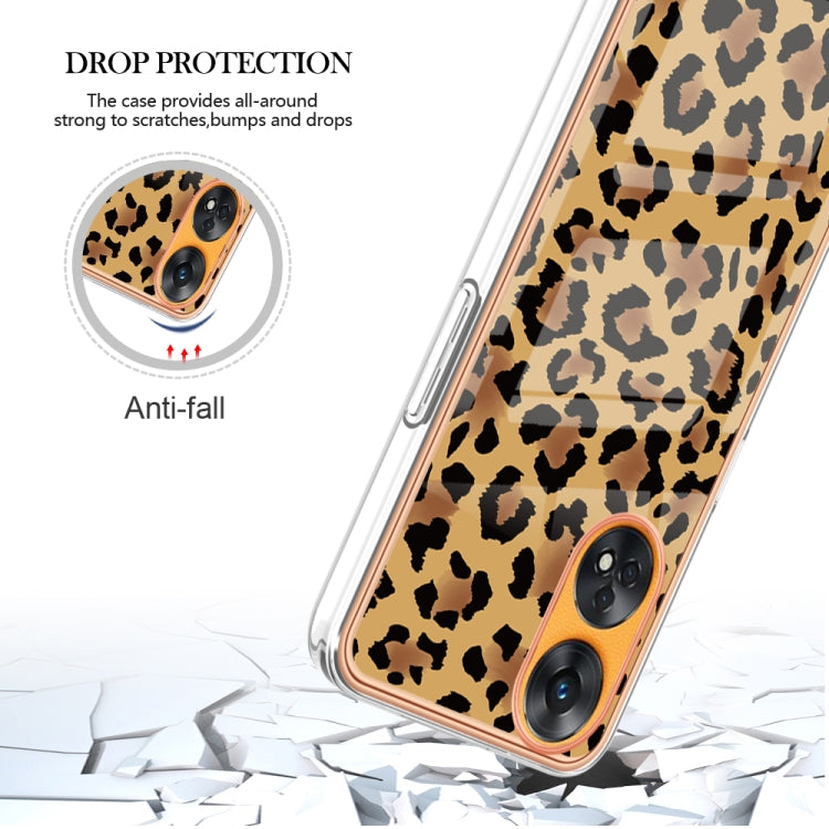 For OPPO Reno8 T 4G Electroplating Marble Dual-side IMD Phone Case(Leopard Print) - OPPO Cases by PMC TechLife | Online Shopping South Africa | PMC TechLife | Buy Now Pay Later Mobicred