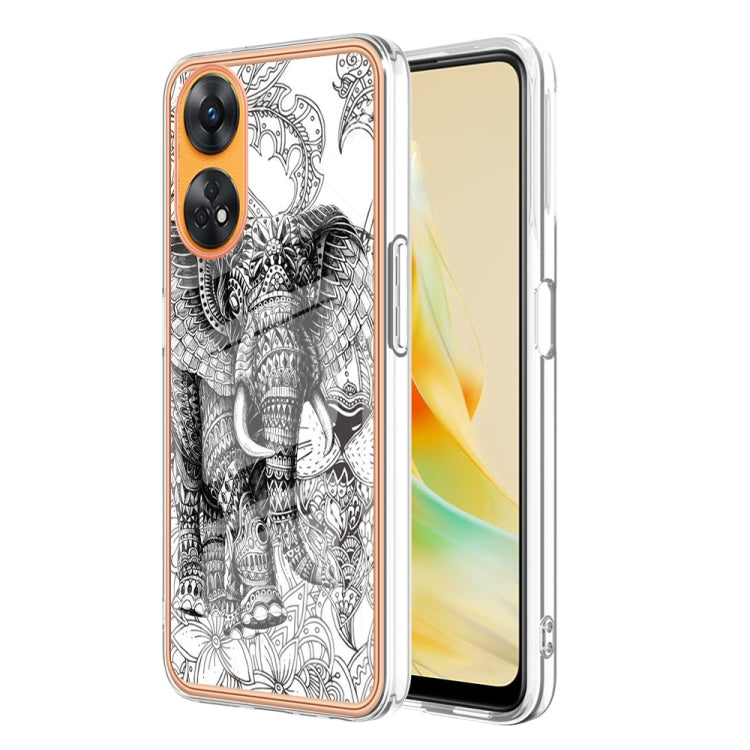 For OPPO Reno8 T 4G Electroplating Marble Dual-side IMD Phone Case(Totem Elephant) - OPPO Cases by PMC TechLife | Online Shopping South Africa | PMC TechLife | Buy Now Pay Later Mobicred