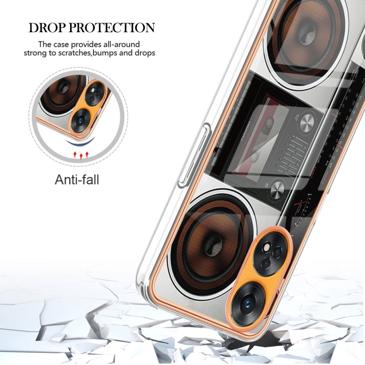 For OPPO Reno8 T 4G Electroplating Marble Dual-side IMD Phone Case(Retro Radio) - OPPO Cases by PMC TechLife | Online Shopping South Africa | PMC TechLife | Buy Now Pay Later Mobicred