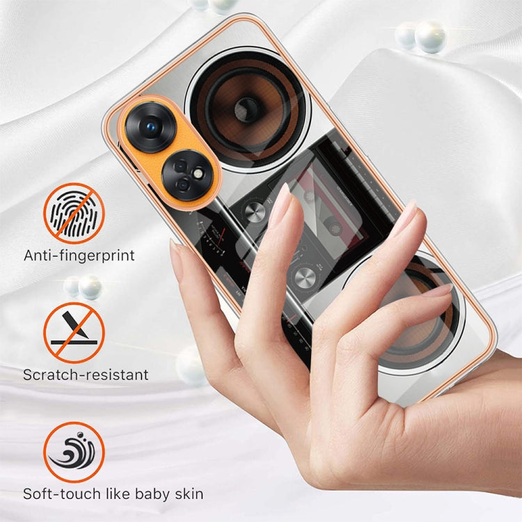 For OPPO Reno8 T 4G Electroplating Marble Dual-side IMD Phone Case(Retro Radio) - OPPO Cases by PMC TechLife | Online Shopping South Africa | PMC TechLife | Buy Now Pay Later Mobicred