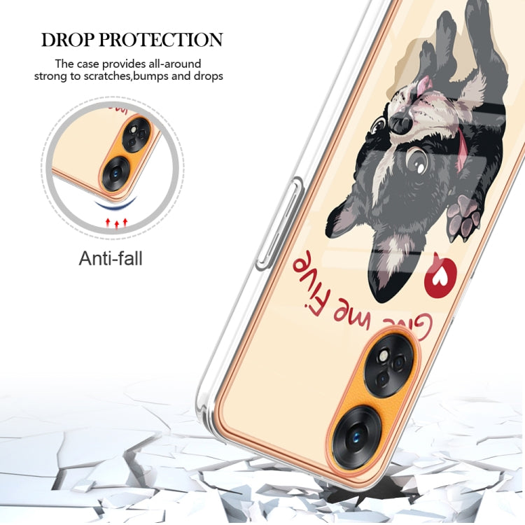 For OPPO Reno8 T 4G Electroplating Marble Dual-side IMD Phone Case(Lucky Dog) - OPPO Cases by PMC TechLife | Online Shopping South Africa | PMC TechLife | Buy Now Pay Later Mobicred
