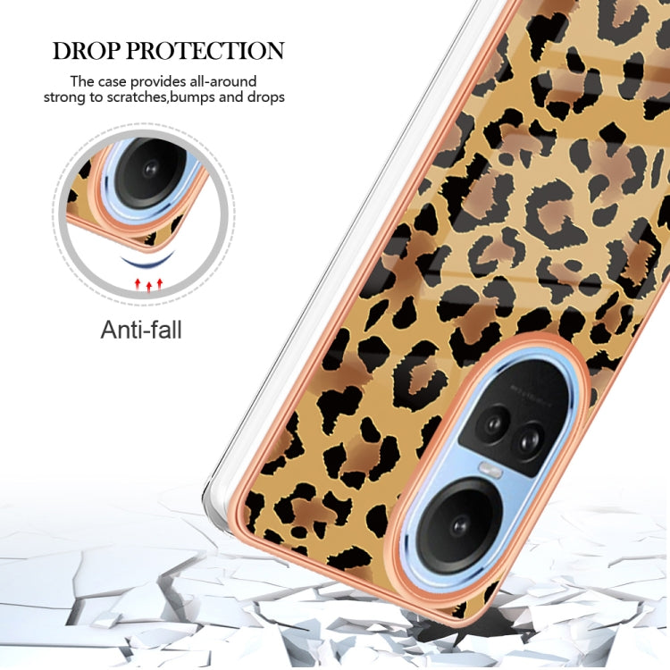 For OPPO Reno10 5G Global Electroplating Marble Dual-side IMD Phone Case(Leopard Print) - OPPO Cases by PMC TechLife | Online Shopping South Africa | PMC TechLife | Buy Now Pay Later Mobicred