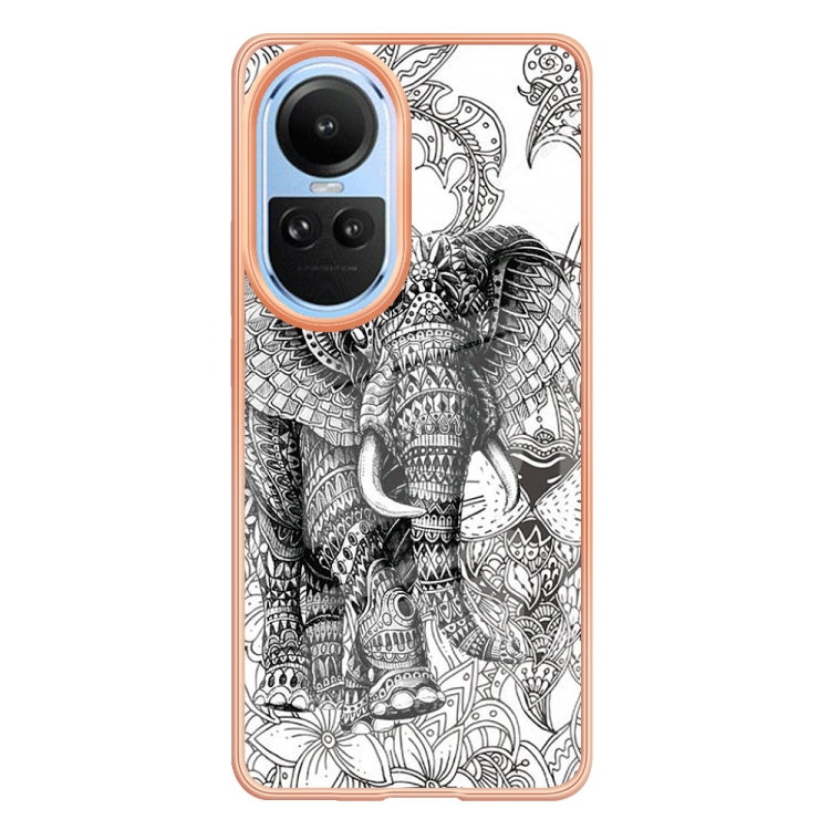 For OPPO Reno10 5G Global Electroplating Marble Dual-side IMD Phone Case(Totem Elephant) - OPPO Cases by PMC TechLife | Online Shopping South Africa | PMC TechLife | Buy Now Pay Later Mobicred