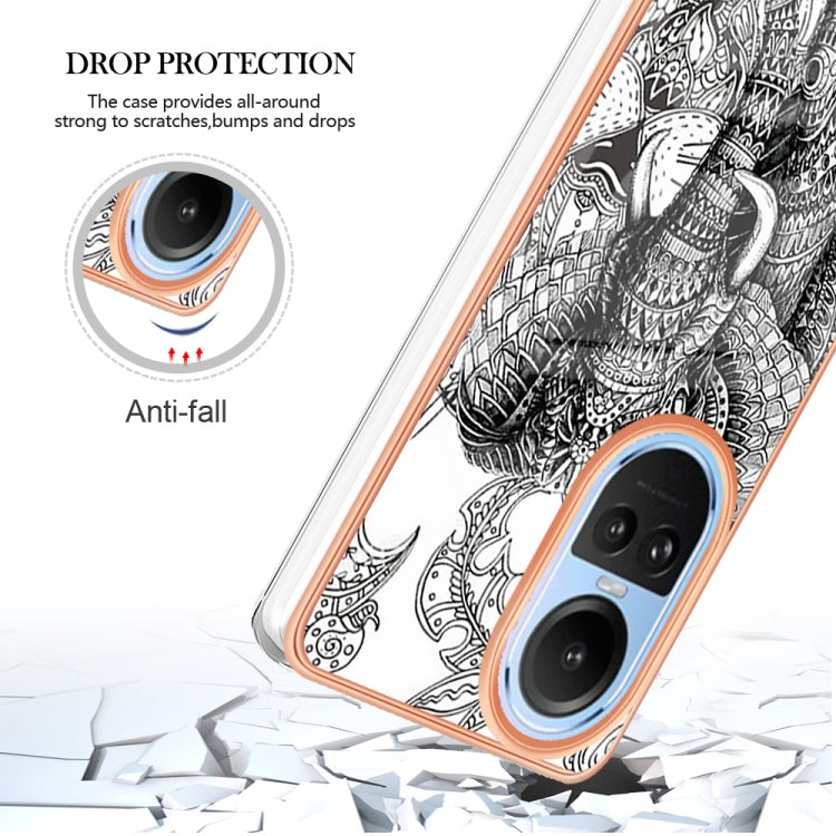 For OPPO Reno10 5G Global Electroplating Marble Dual-side IMD Phone Case(Totem Elephant) - OPPO Cases by PMC TechLife | Online Shopping South Africa | PMC TechLife | Buy Now Pay Later Mobicred