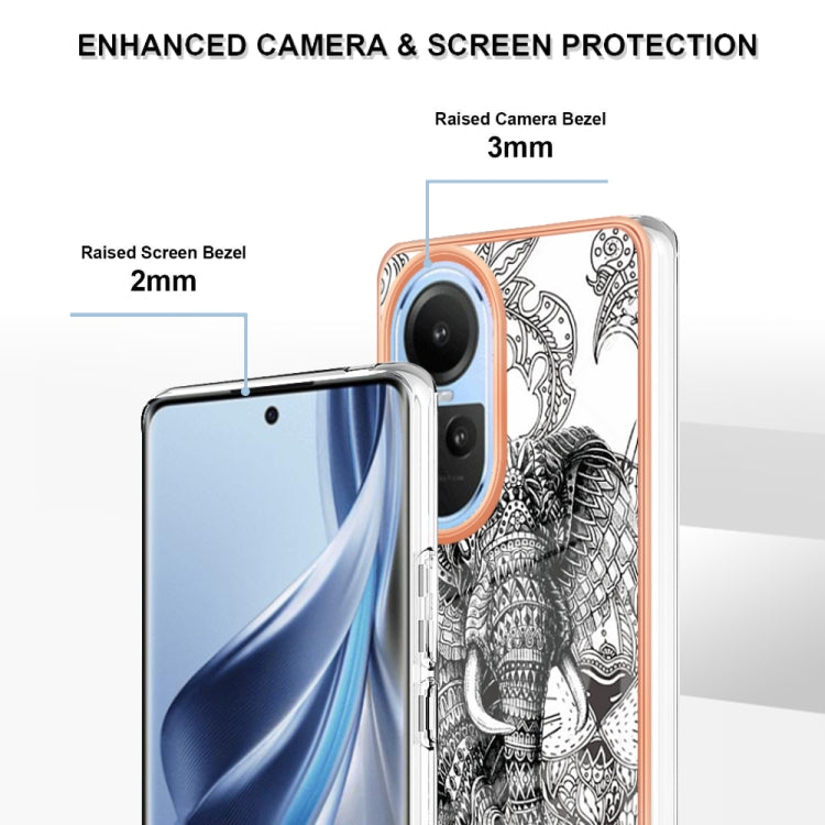 For OPPO Reno10 5G Global Electroplating Marble Dual-side IMD Phone Case(Totem Elephant) - OPPO Cases by PMC TechLife | Online Shopping South Africa | PMC TechLife | Buy Now Pay Later Mobicred