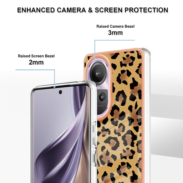 For OPPO Reno10 Pro 5G Global Electroplating Marble Dual-side IMD Phone Case(Leopard Print) - OPPO Cases by PMC TechLife | Online Shopping South Africa | PMC TechLife | Buy Now Pay Later Mobicred
