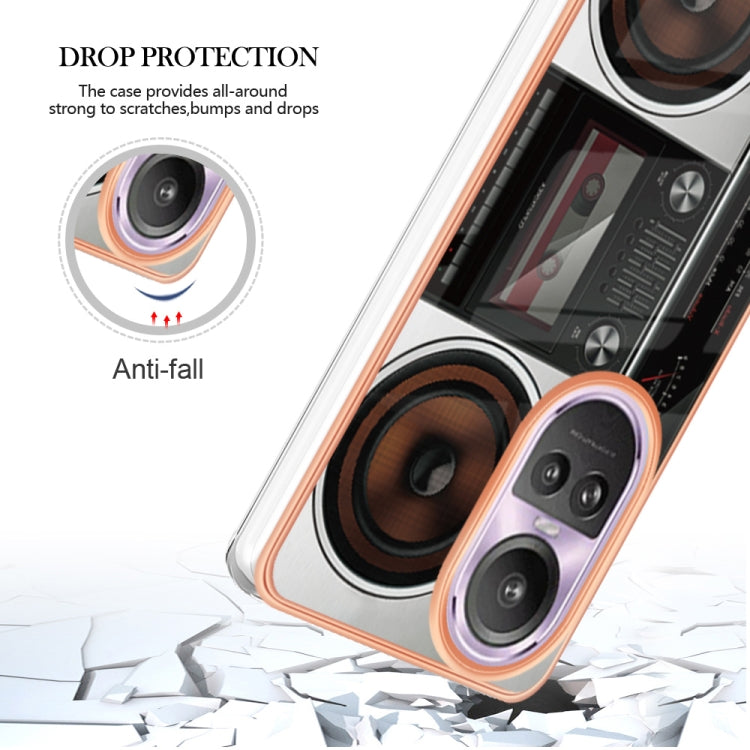 For OPPO Reno10 Pro 5G Global Electroplating Marble Dual-side IMD Phone Case(Retro Radio) - OPPO Cases by PMC TechLife | Online Shopping South Africa | PMC TechLife | Buy Now Pay Later Mobicred