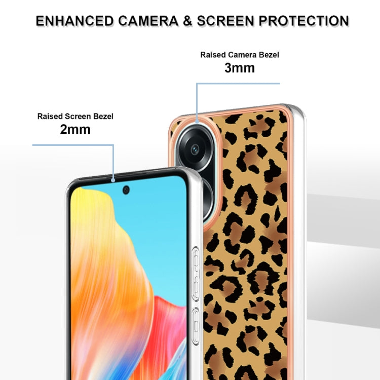 For OPPO A58 4G Electroplating Marble Dual-side IMD Phone Case(Leopard Print) - OPPO Cases by PMC TechLife | Online Shopping South Africa | PMC TechLife | Buy Now Pay Later Mobicred